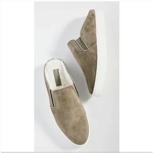 Vince Garvey Shearling Suede Slip On Mule Sneaker Flint Size 9.5 NEW